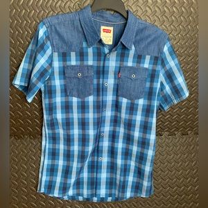 Levi's Boys Plaid Shirt, Size 13-15 (XL), Blue, With Pockets, Blue